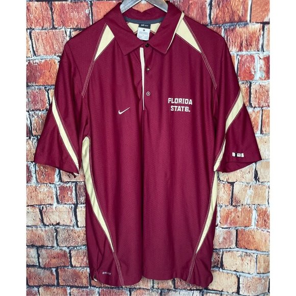 Florida State University Seminoles FSU Nike Dri-Fit Large Mens Garnet Polo Shirt - Picture 2 of 5